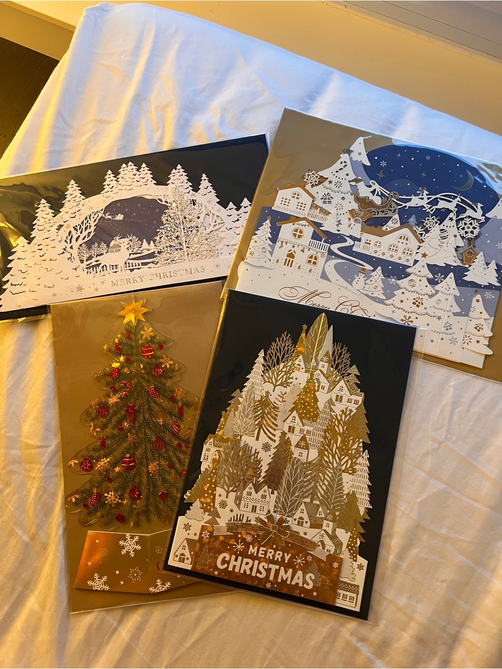 Gold & White Holiday Cards - Merry Christmas Pack of 4